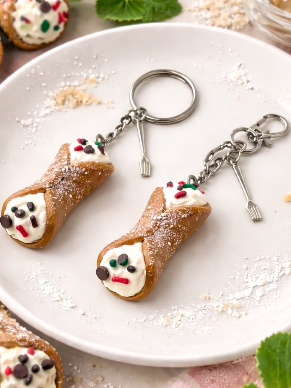 Cannoli Keychain or Bag Clip - Badge Reel Charm – Handmade Italian Dessert Charm